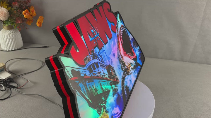 Jaws Pinball Topper, Designed for Stern Jaws Pinball 3D printed lightbox housing with RED Halo effects, LED, Dimmable, and USB powered