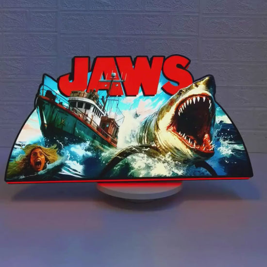 Jaws Pinball Topper, conçu pour le boîtier de lightbox imprimé en 3D Stern Jaws Pinball avec effets RED Halo, LED, dimmable et alimenté par USB