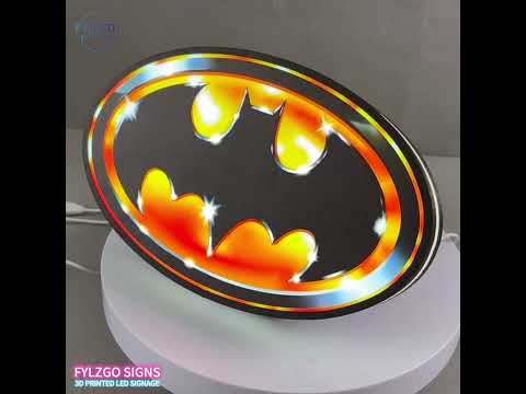 Batman 1989 Logo classique caisson lumineux imprimé en 3D entièrement à intensité variable, idéal pour la veilleuse