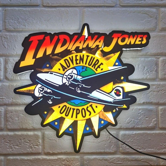 Indiana Jones Adventure Outpost 3D Printed LED Lightbox Sign Wall Art Fan Cave - FYLZGO Signs