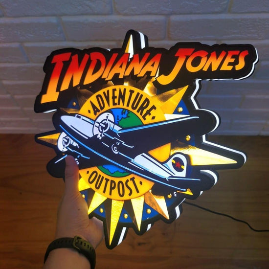 Indiana Jones Adventure Outpost 3D Printed LED Lightbox Sign Wall Art Fan Cave - FYLZGO Signs