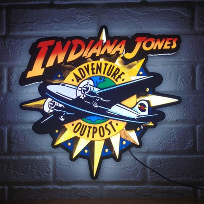 Indiana Jones Adventure Outpost 3D Printed LED Lightbox Sign Wall Art Fan Cave - FYLZGO Signs