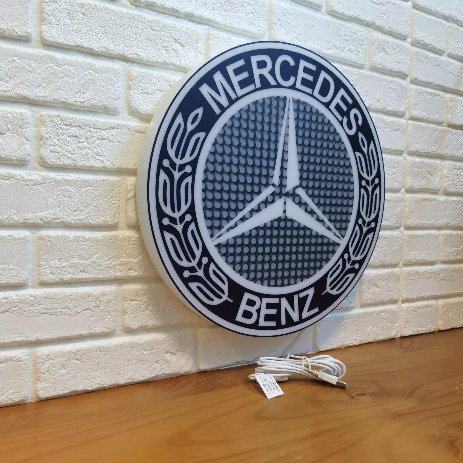 Mercedes Benz LED Light Box, Stylish USB Power Delivery, Home Decoration, Man Cave Logo - FYLZGO Signs