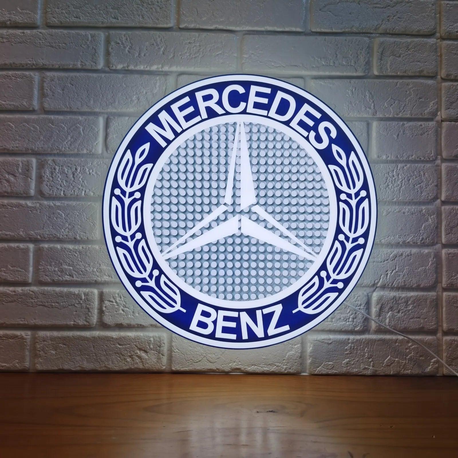 Mercedes Benz LED Light Box, Stylish USB Power Delivery, Home Decoration, Man Cave Logo - FYLZGO Signs