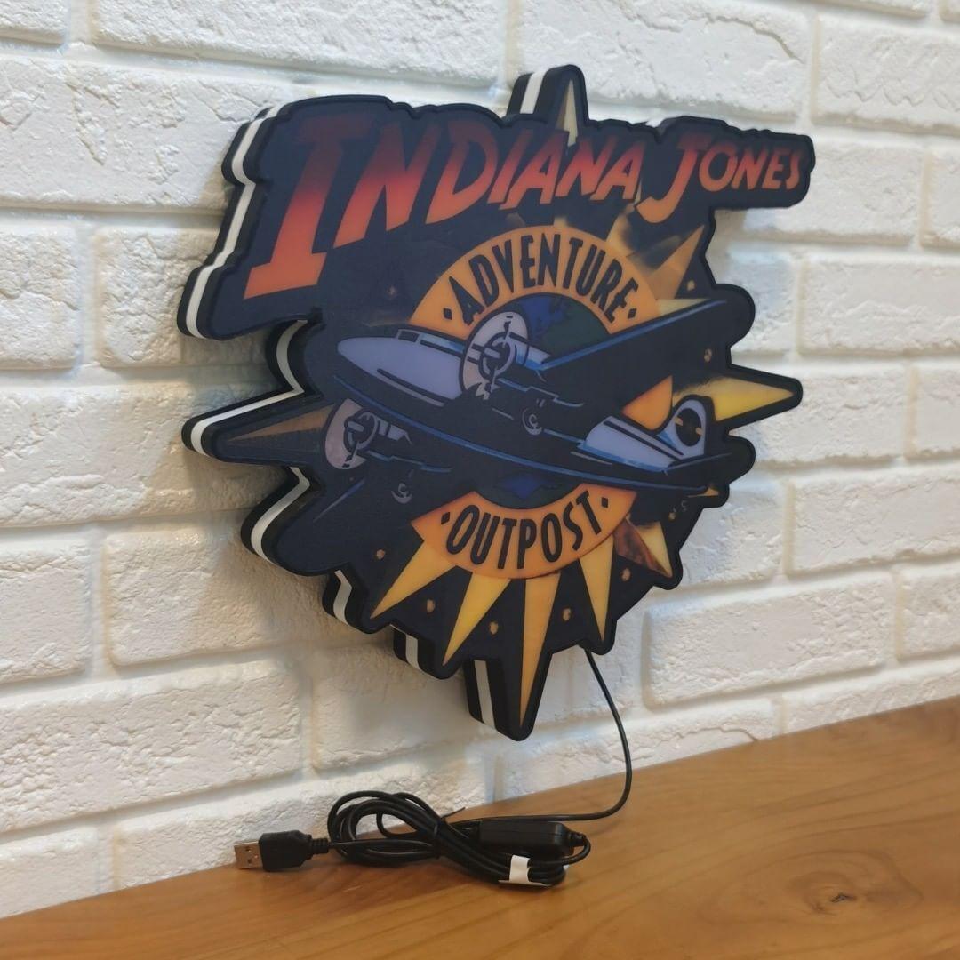 Indiana Jones Adventure Outpost 3D Printed LED Lightbox Sign Wall Art Fan Cave - FYLZGO Signs