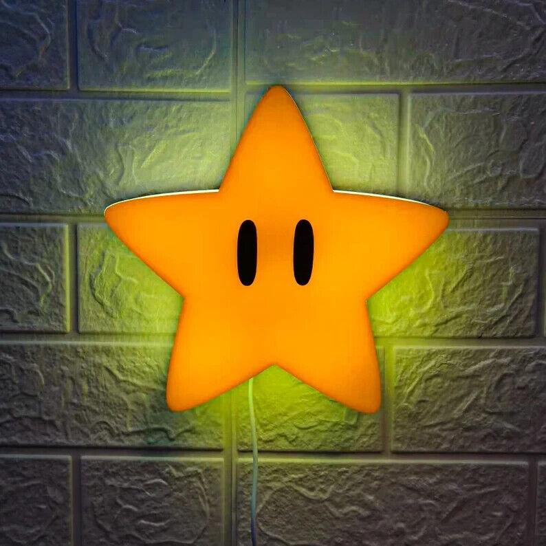Super Star Super Mario Lamp Lightbox 11-18RGB,3D printing,Man cave,game - FYLZGO Signs