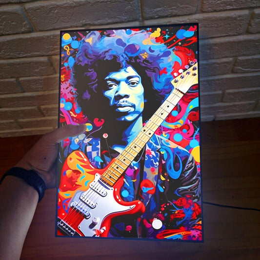Luminous Canvas LED Lightbox Captivating Portrait of Colorful Jimmy Hendrix - FYLZGO Signs