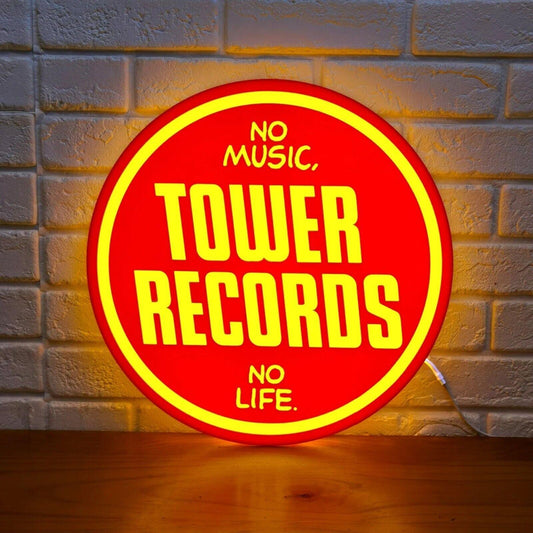 Tower Records LED Lightbox No Music, no Life Vintage Records Store LED Sign - FYLZGO Signs